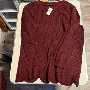 Lane Bryant Burgundy Scalloped Hem Sweater